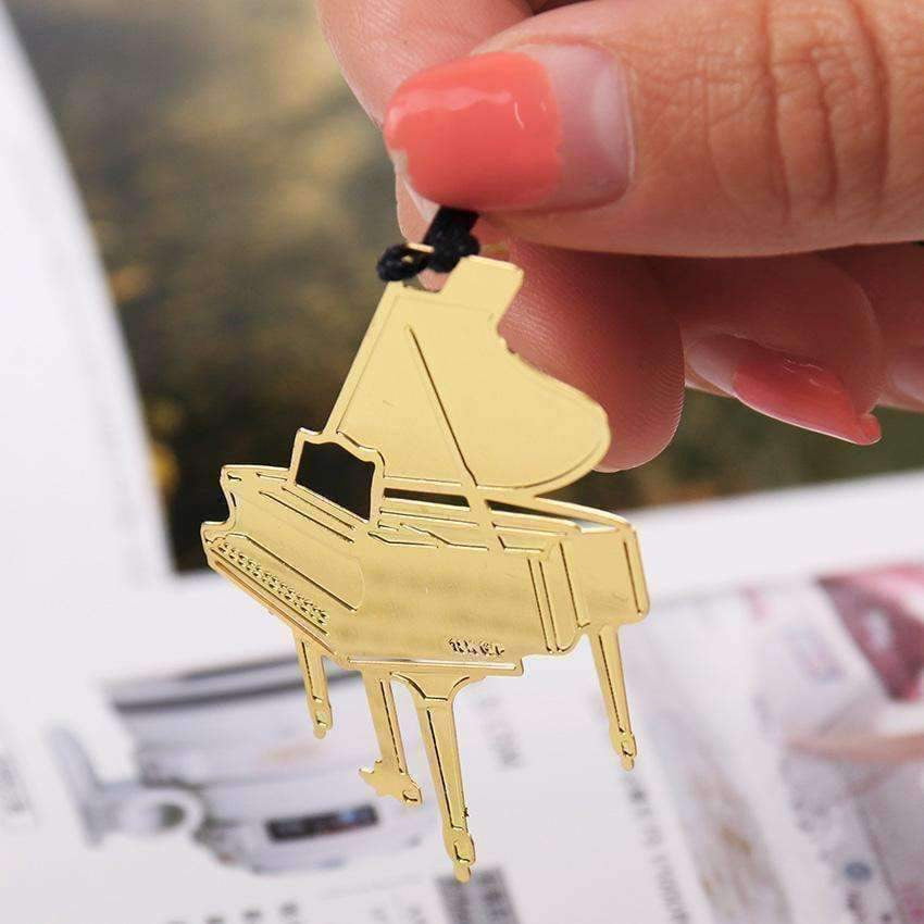 Music Bumblebees Products,Music Stationery,Music Gifts,New Arrivals Grand Piano Music Themed Gold Metal Bookmark Piano Guitar Bookmark