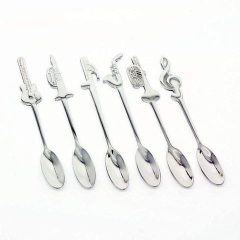 Image of Music Bumblebees Spoon Music Themed Stainless Steel Spoon Set - Pack of 6 (Music Gift)