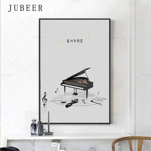Image of Music Bumblebees Wall Art Elegant Grand Piano Canvas Poster Wall Art Music Gift