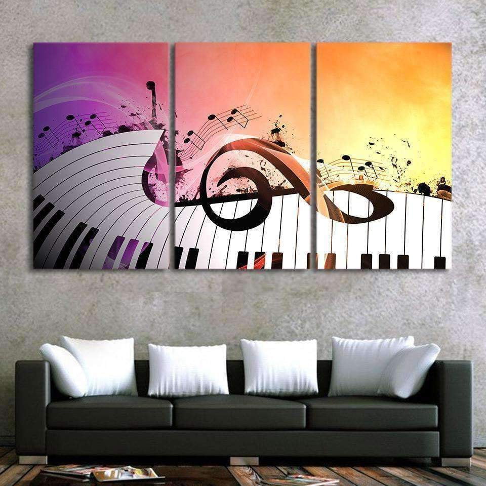 Music Bumblebees Wall Art Set of 3 - Large G Clef with Keyboard Canvas Poster Wall Art Music Gift