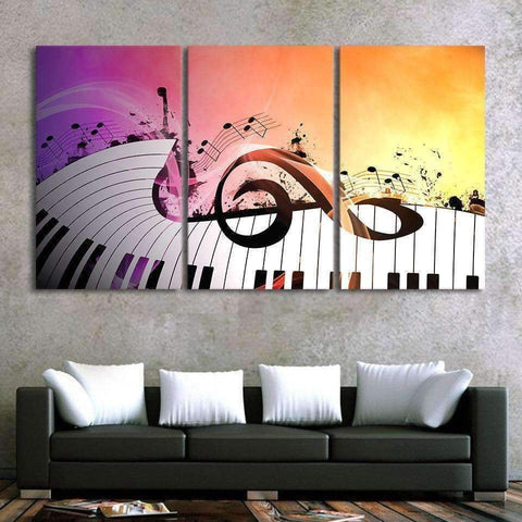 Image of Music Bumblebees Wall Art Set of 3 - Large G Clef with Keyboard Canvas Poster Wall Art Music Gift