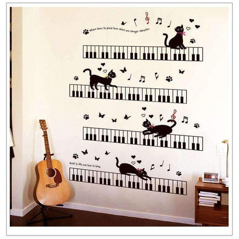 Image of Music Bumblebees Wall Stickers Wall Stickers Music Themed Home Decor - Cats and Keys